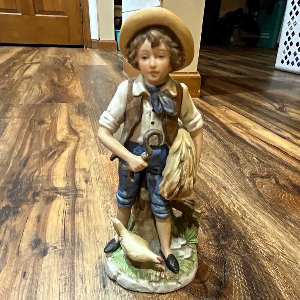 Hummel Porcelain Figurine Boy With Goose Hand Painted Multicolor 8 in